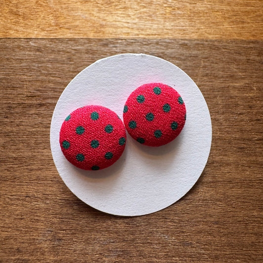 Polka Dot Fabric Button Earrings