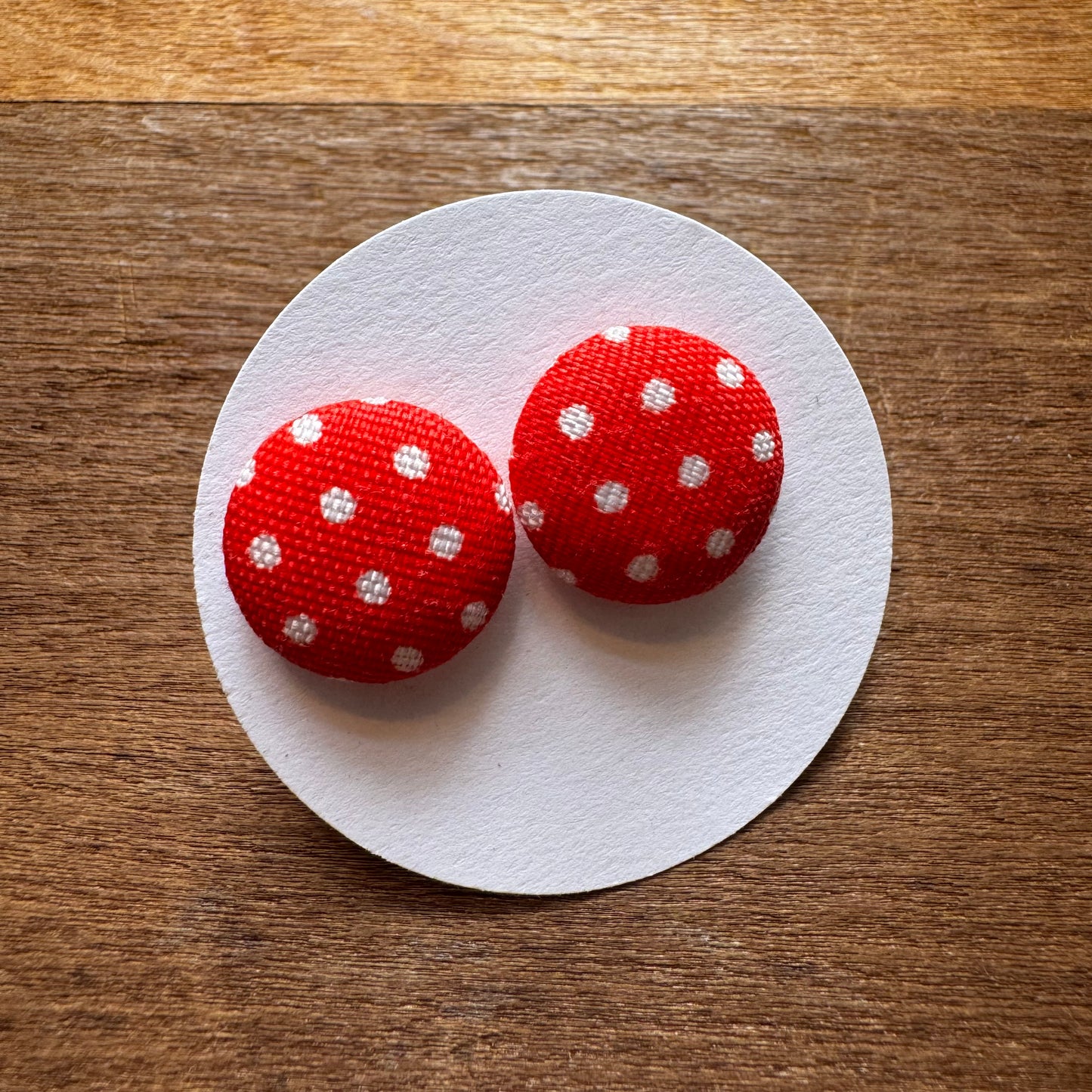 Polka Dot Fabric Button Earrings