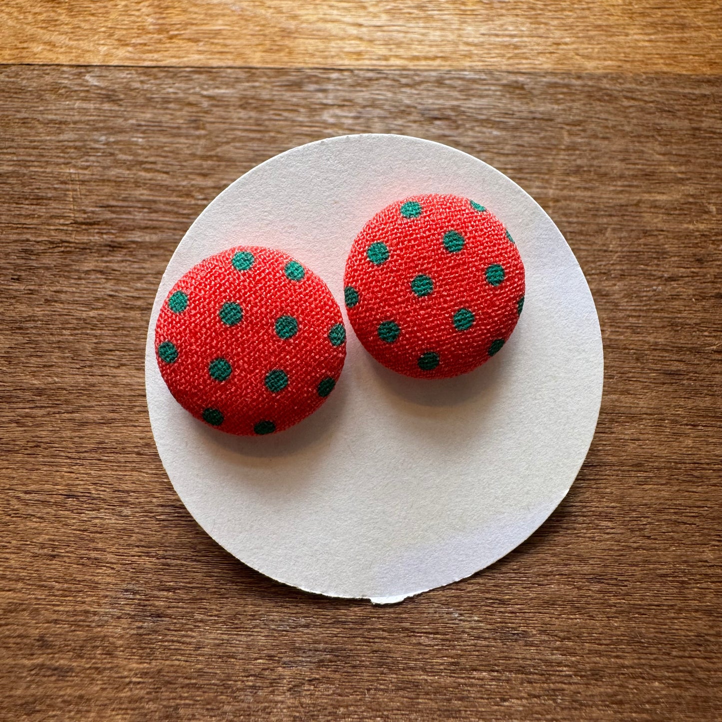 Polka Dot Fabric Button Earrings