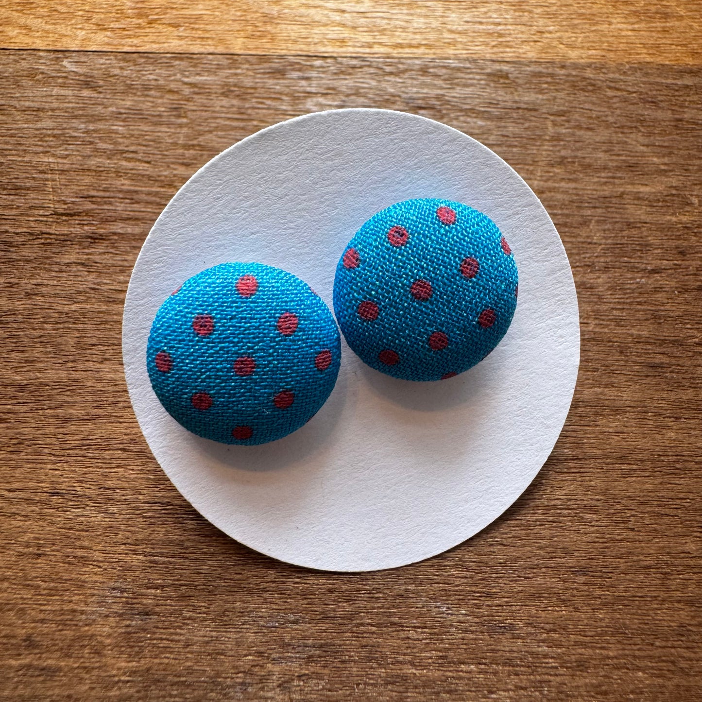 Polka Dot Fabric Button Earrings