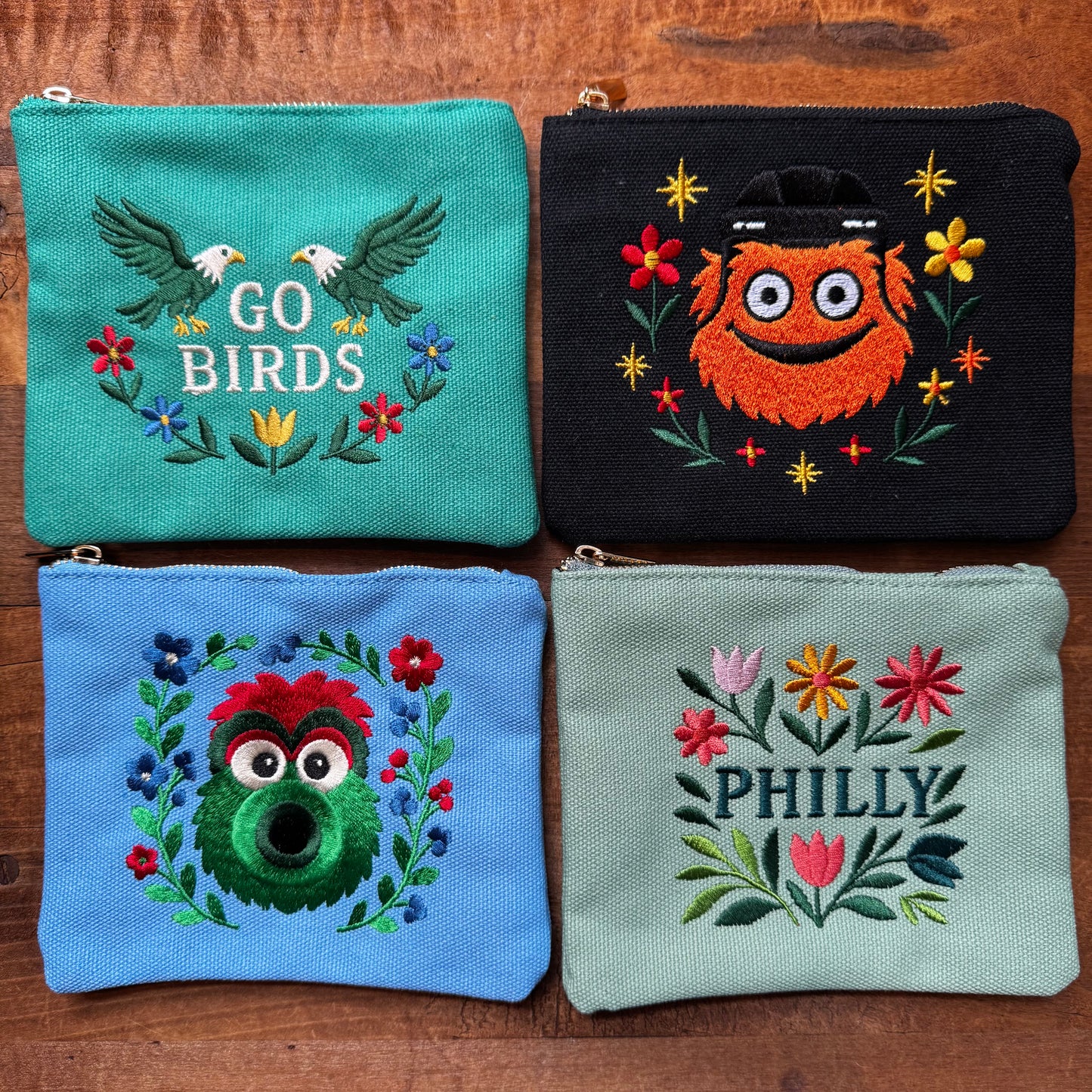 Philly Embroidered Pouches