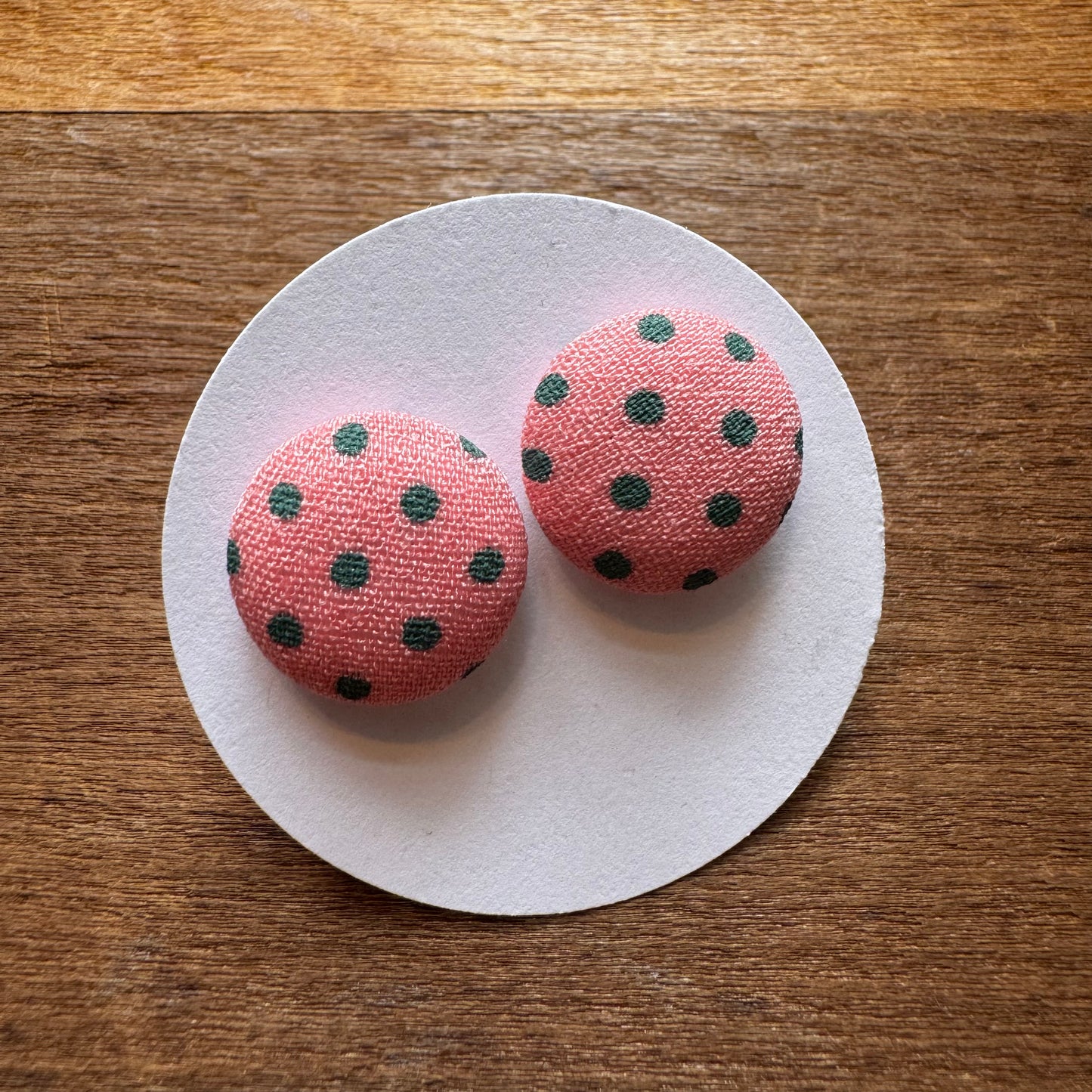 Polka Dot Fabric Button Earrings