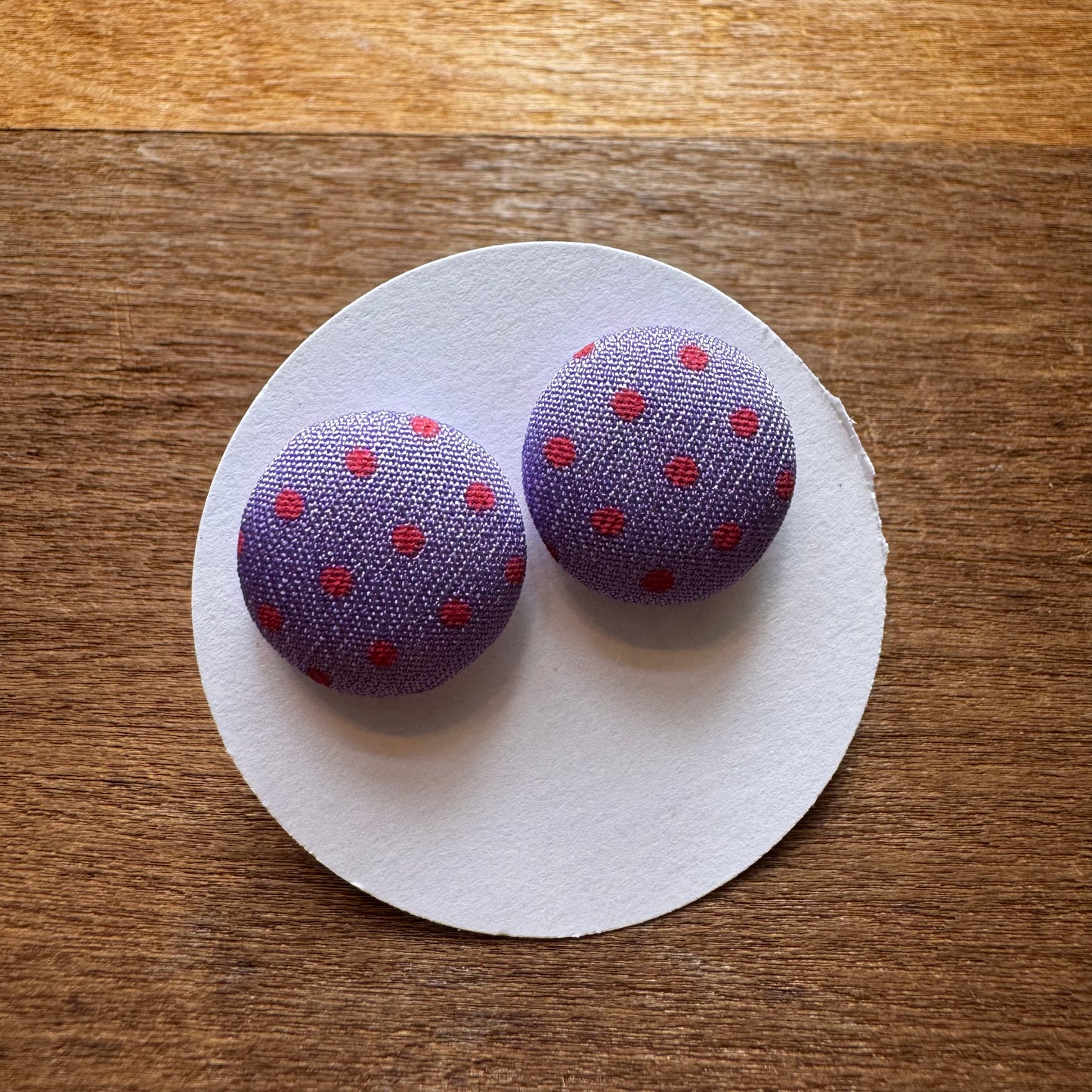Polka Dot Fabric Button Earrings