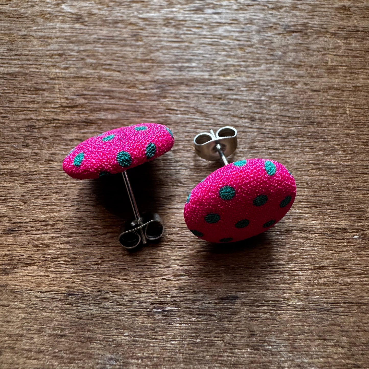 Polka Dot Fabric Button Earrings