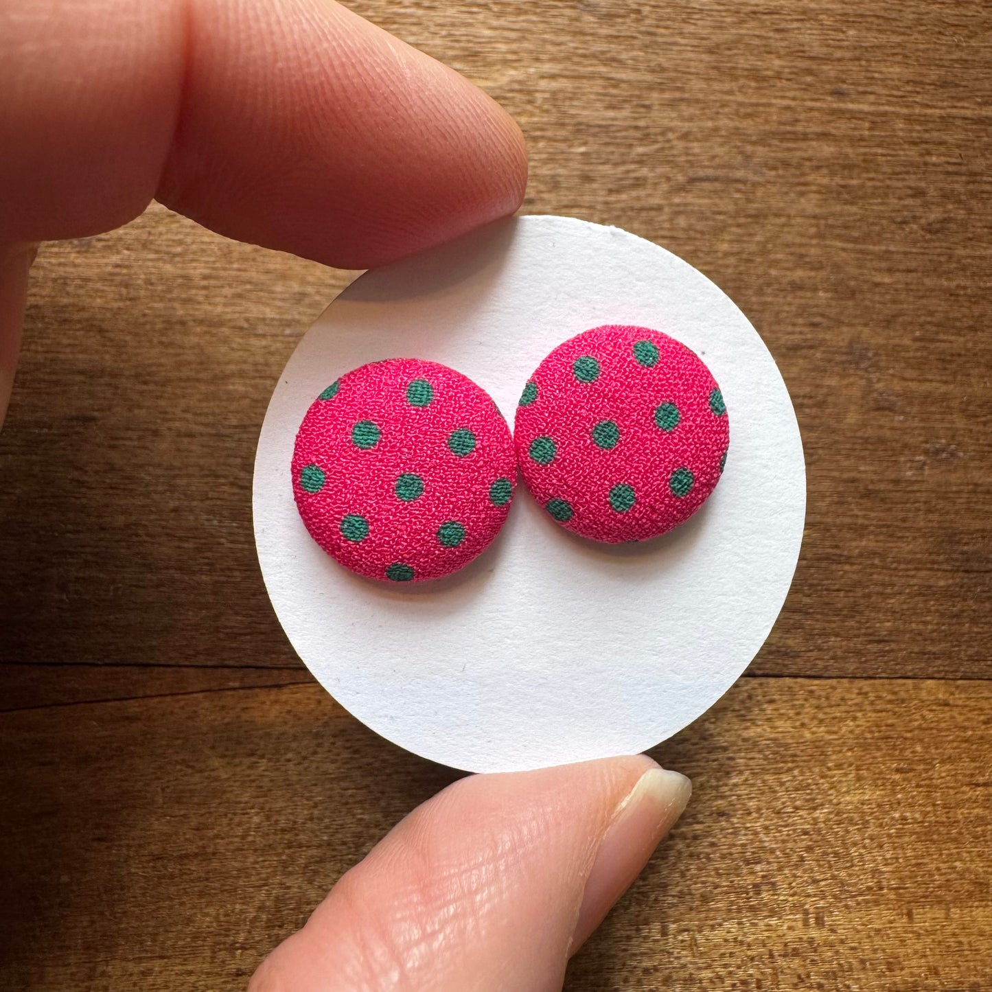 Polka Dot Fabric Button Earrings