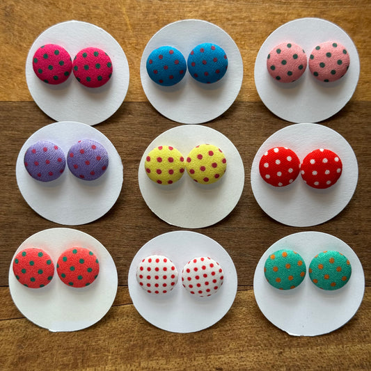 Polka Dot Fabric Button Earrings