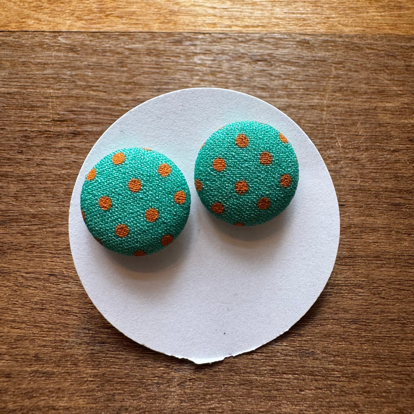 Polka Dot Fabric Button Earrings