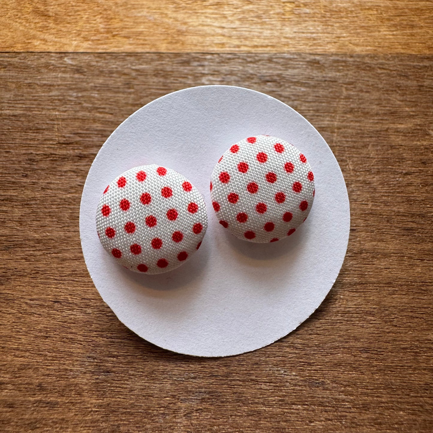 Polka Dot Fabric Button Earrings