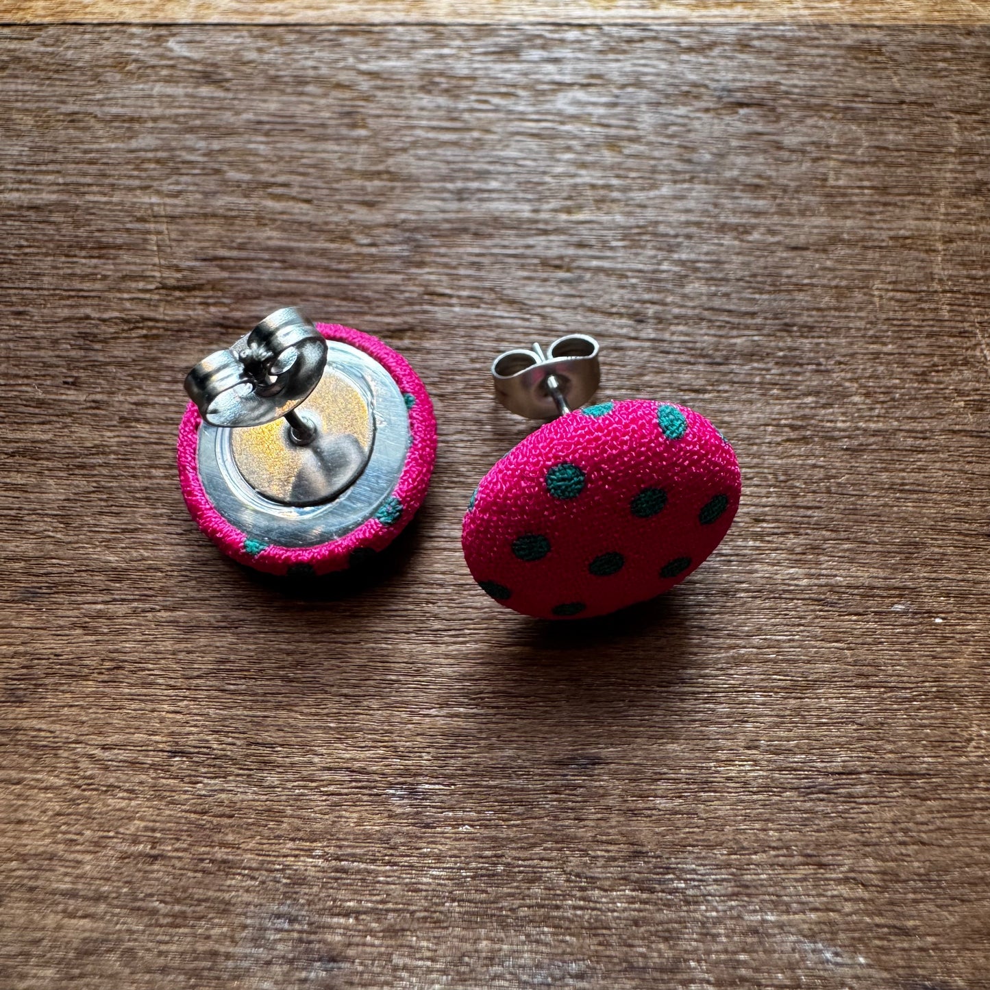 Polka Dot Fabric Button Earrings